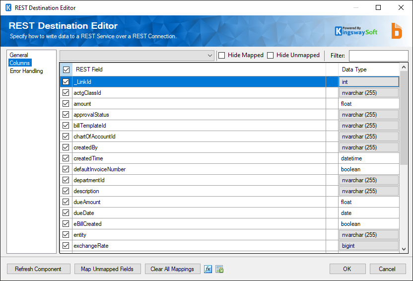 Bill.com REST Destination component - Columns.png